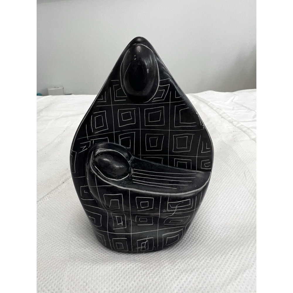 Hand Carved African Soapstone Mother Child Family Sculpture Black Boho Sculpture